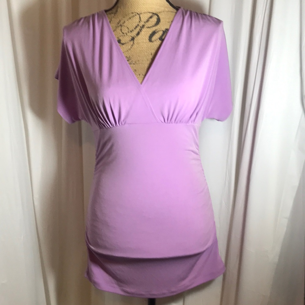 NY & Co Purple Ruched Surplice Top Dolman Sleeves